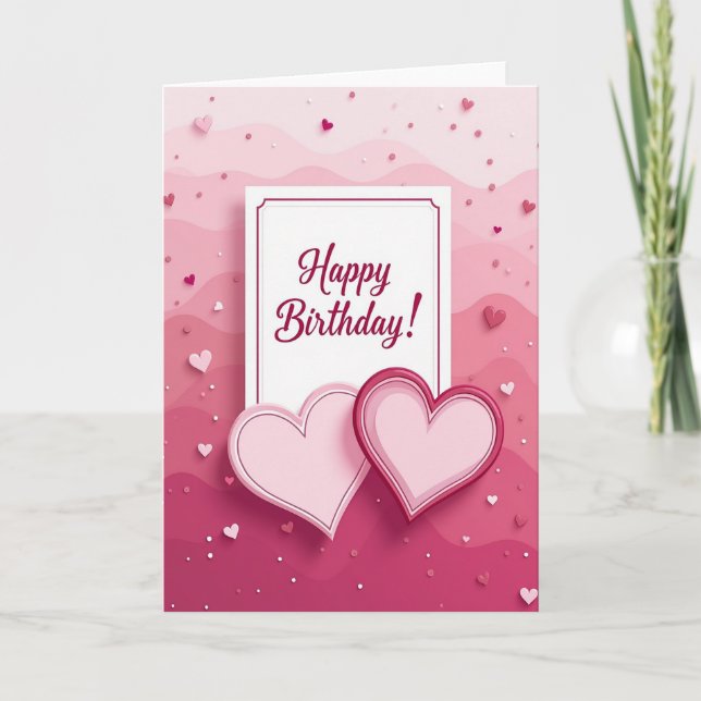 Carte d'anniversaire coeurs superposés (Devant)