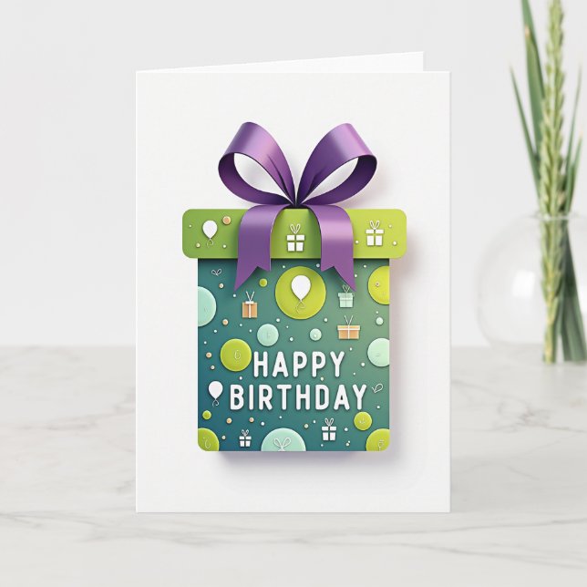 Carte d'anniversaire colis sarcelle (Devant)