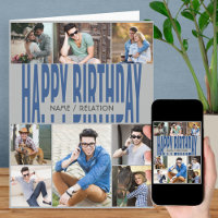 Carte d'anniversaire Collage Photo 8 Bleu Gris Tou