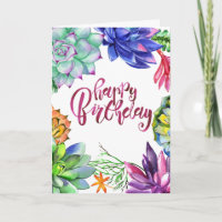 Carte d'anniversaire colorée à l'aquarelle succule