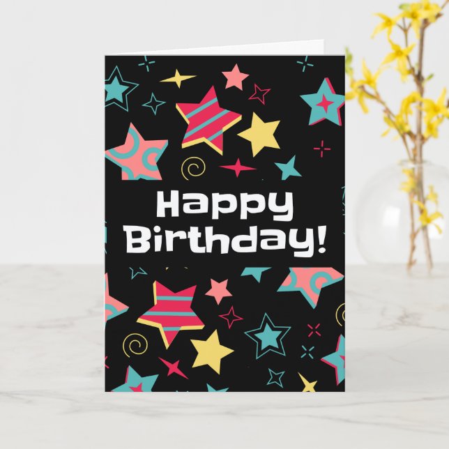 Carte d'anniversaire Colorée avec des Étoiles pour (Fleur jaune)