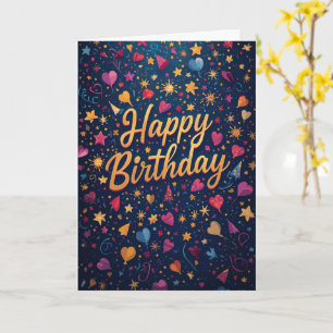 Carte d'anniversaire Colorée coeurs étoiles