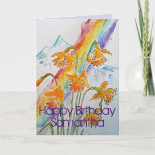 Carte d'anniversaire colorée Daffodil Rainbow Wate