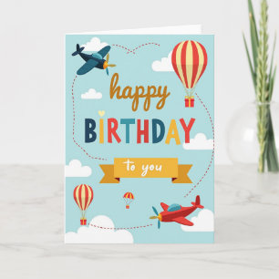 Carte d'anniversaire colorée en dirigeable