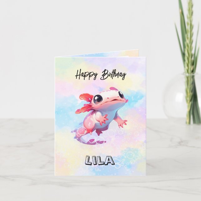 Carte d'anniversaire colorée Rainbow Axolotl (Devant)