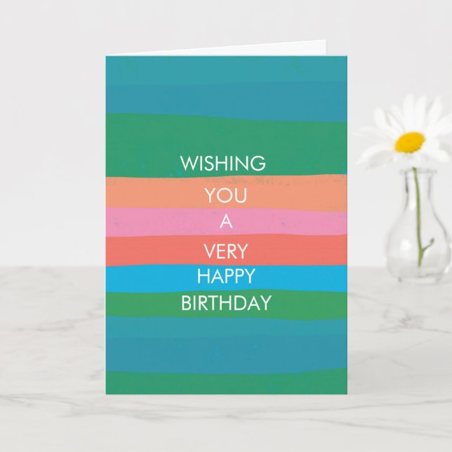Carte d'anniversaire colorée simple rayures HEUREU (Petite plante)