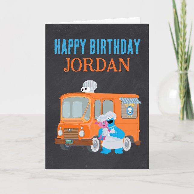 Carte d'anniversaire Cookie Monster Camion de Nour (Devant)