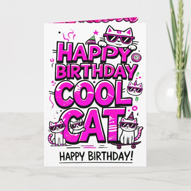 Carte d'anniversaire Cool Cat avec lunettes roses (Devant)