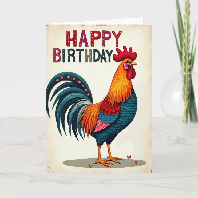Carte d'anniversaire Coq Joyeux (Devant)
