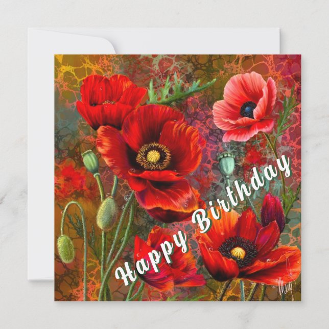 Carte d'anniversaire Coquelicots Rouges (Devant)