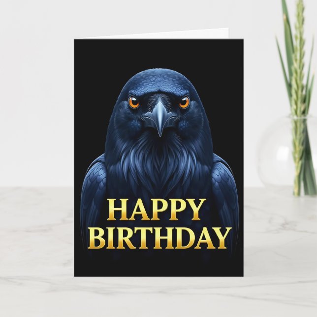 CARTE D'ANNIVERSAIRE CORBEAU GROS PLAN DISTINCTIF (Devant)