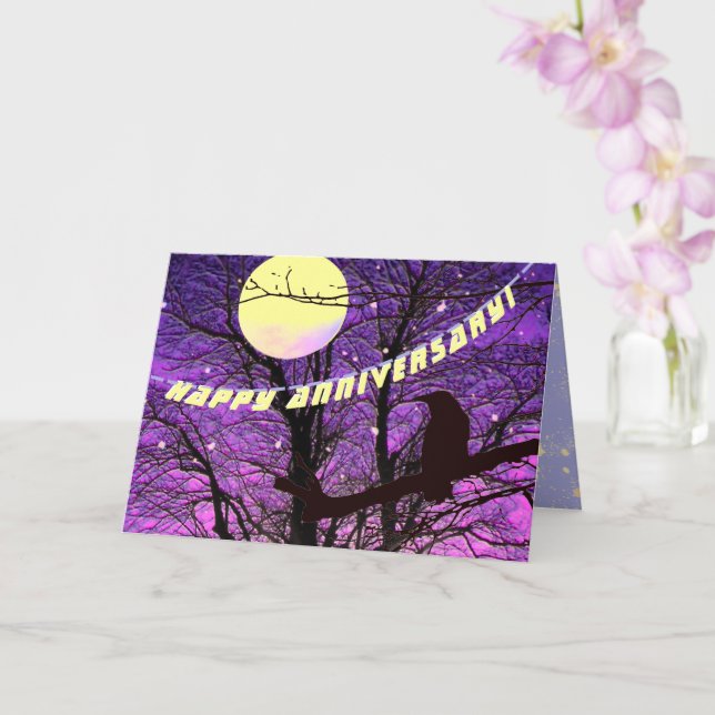 Carte d'anniversaire Corbeau, Lune, Soleil, Étoile (Orchidée)
