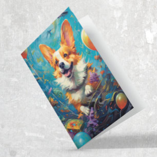 Carte d'anniversaire Corgi avec ballons 