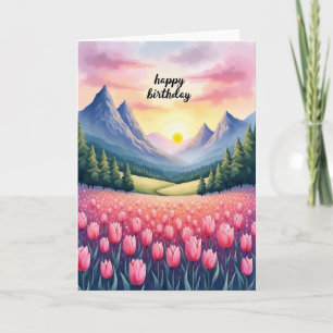 Carte d'anniversaire Coucher de soleil en montagne