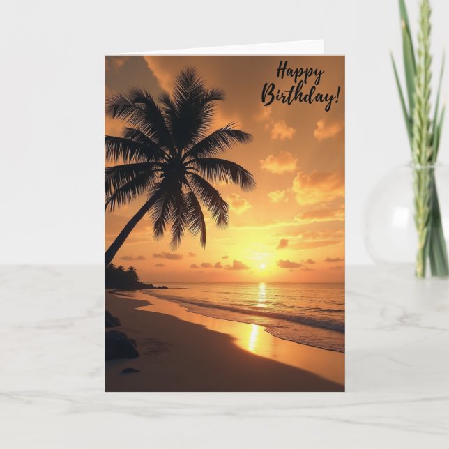 Carte d'anniversaire Coucher de soleil sous les pa (Devant)