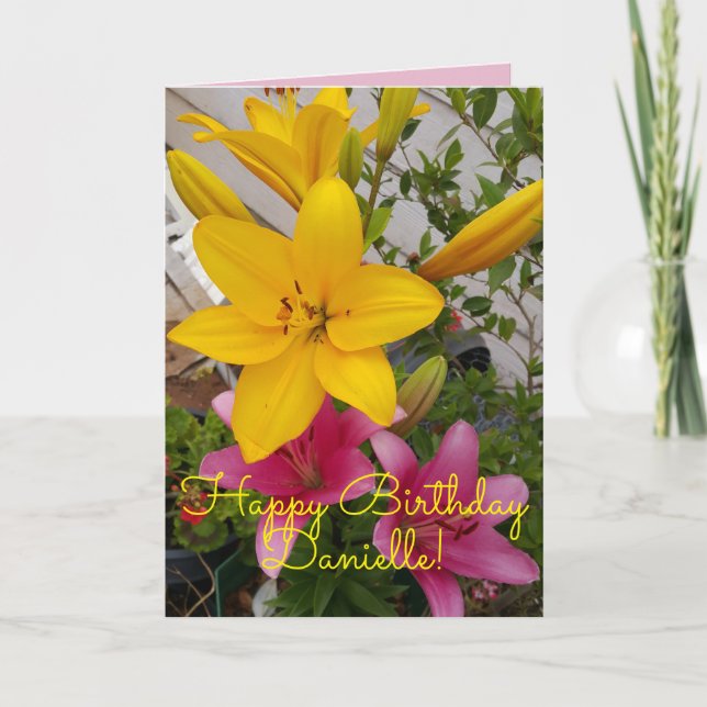 Carte d'anniversaire couleur rose Lily floral (Devant)