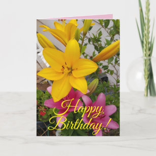 Carte d'anniversaire couleur rose Lily floral