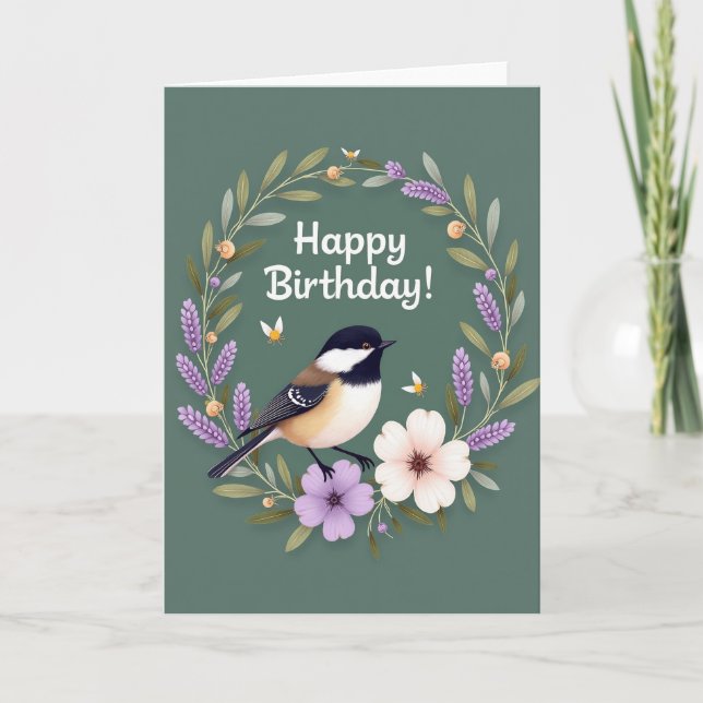 Carte d'anniversaire Couronne d'oiseau joyeux (Devant)