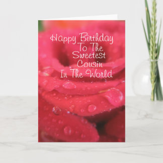 Carte d'anniversaire Cousin Rose Rouge avec Goutte
