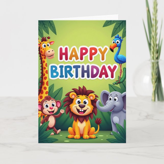 Carte d'anniversaire Créatures de la Jungle (Devant)