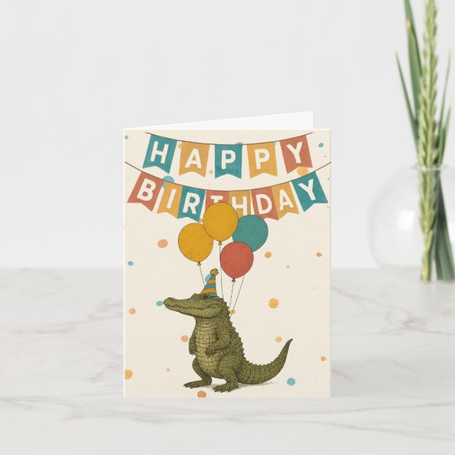 Carte d'anniversaire crocodile - Fun Party Animal (Devant)