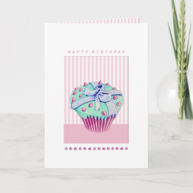 Carte d'anniversaire Crooked Cupcake rose (Devant)
