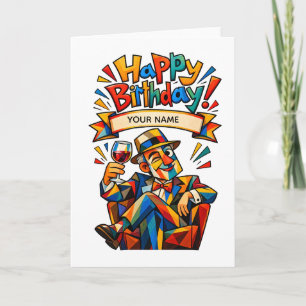 Carte d'anniversaire cubiste personnalisée pour ho