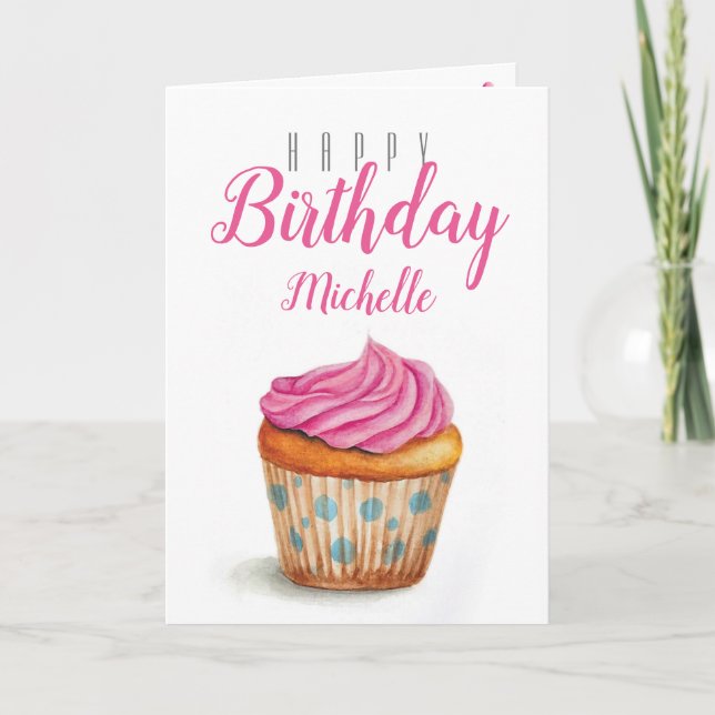 Carte d'anniversaire Cupcake avec nom personnalisé (Devant)