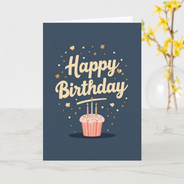Carte d'anniversaire Cupcake Bleu (Fleur jaune)