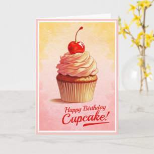Carte d'anniversaire Cupcake Cerise de Style Rétro