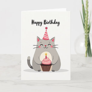 Carte d'anniversaire Cupcake Chat Mignon