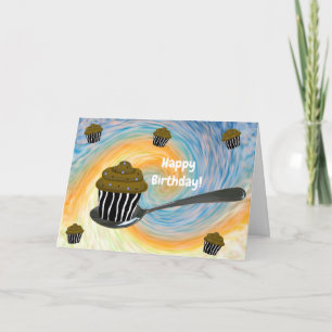 Carte d'anniversaire Cupcake Cuillère en Argent