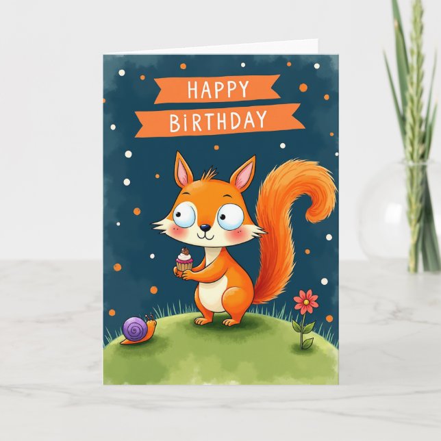 Carte d'anniversaire Cupcake Fox (Devant)