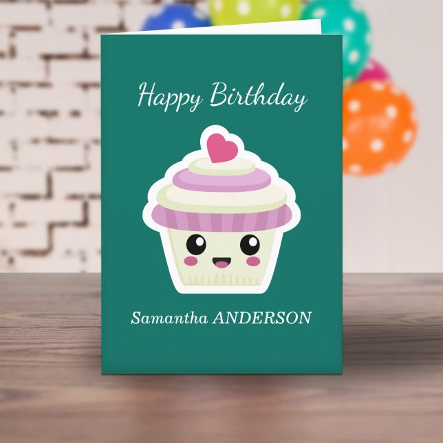 Carte d'anniversaire Cupcake Kawaii (Cupcake Kawaii Birthday Card)