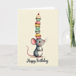 Carte d'anniversaire Cupcake Souris Mignonne