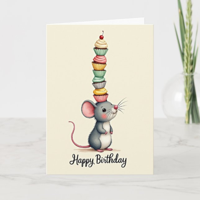 Carte d'anniversaire Cupcake Souris Mignonne (Devant)