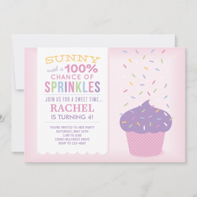 Carte d'anniversaire Cupcake Sprinkles Rose (Devant)