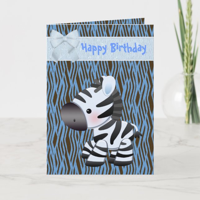 Carte d'anniversaire Cute Blue Zebra & Cupcake (à  (Devant)