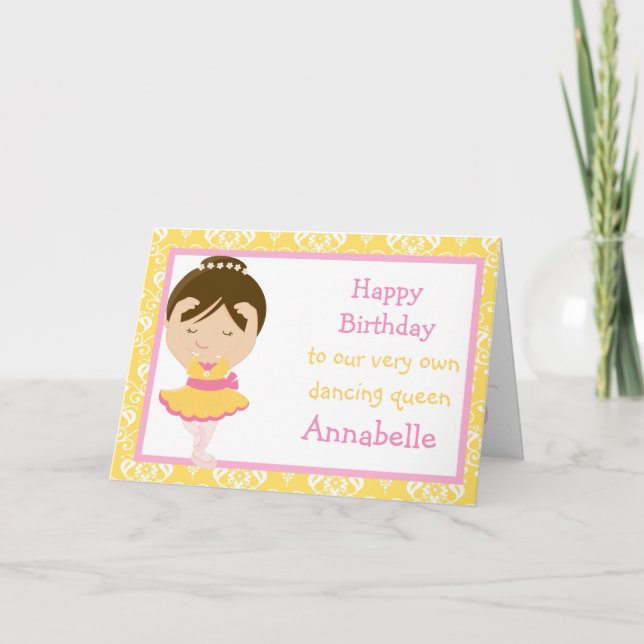 Carte d'anniversaire Cute Brunette Ballerina (Devant)