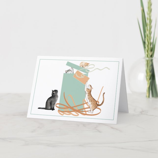 Carte d'anniversaire Cute Cats Opening a Present (Devant)