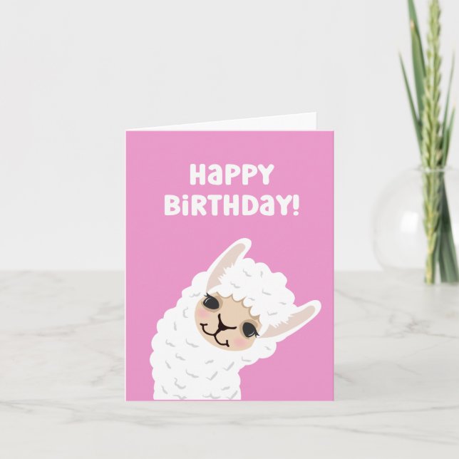 Carte d'anniversaire Cute Llama/Alpaca rose (Devant)