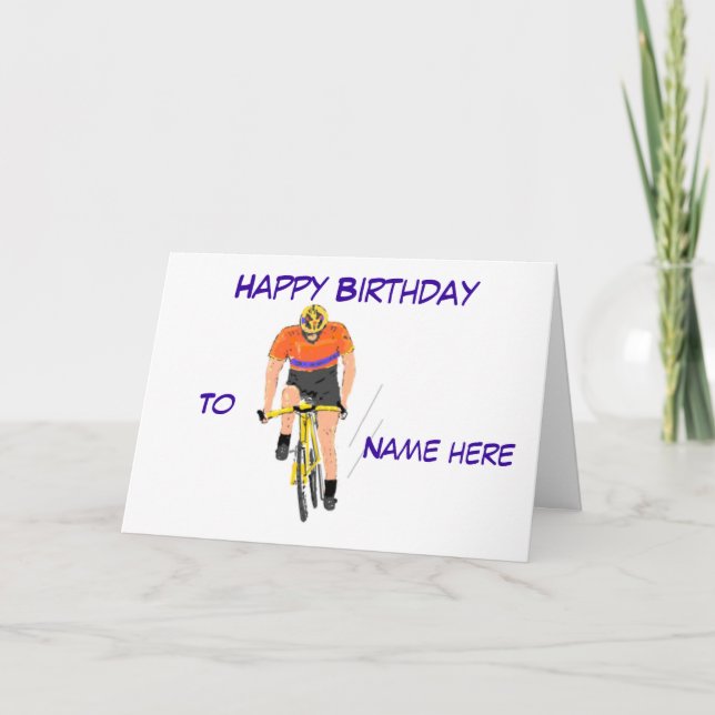 Carte d'anniversaire Cyclist Racing. Ajoutez un no (Devant)