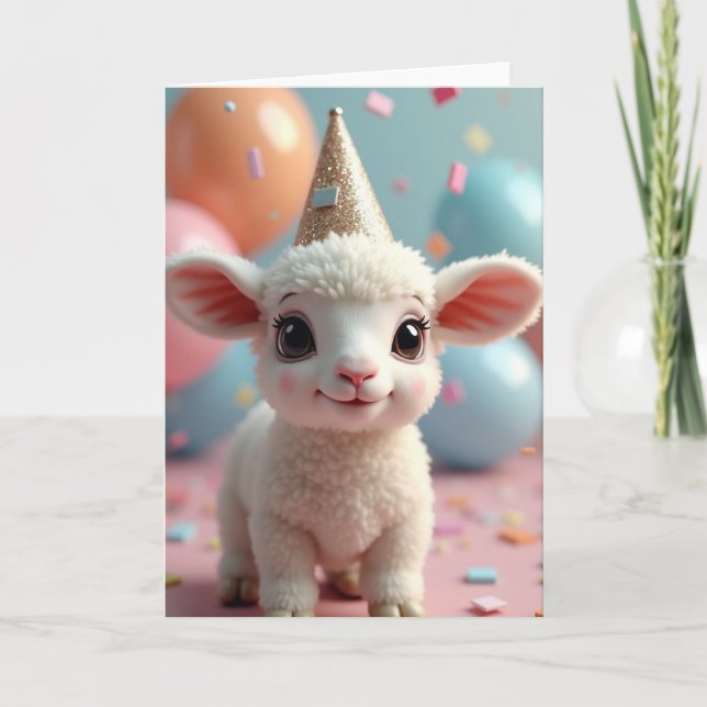 Carte d'anniversaire d'agneau joyeux (Devant)