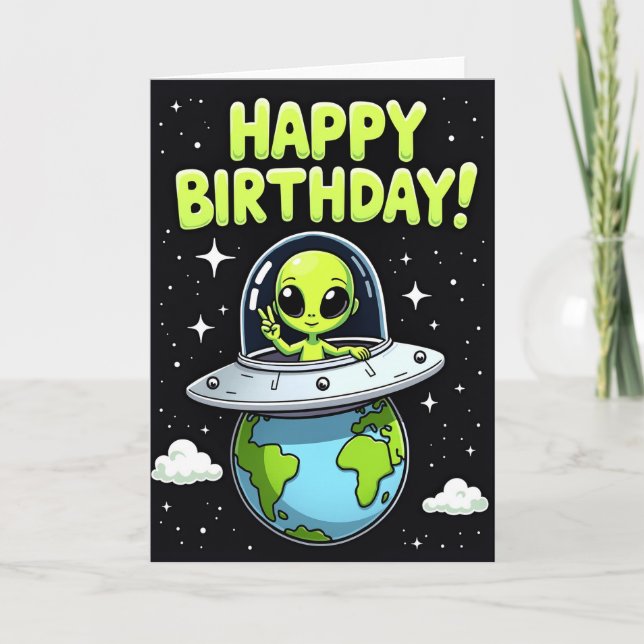 Carte d'anniversaire d'alien joyeux (Devant)