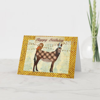 Carte d'anniversaire d'âne et de hibou