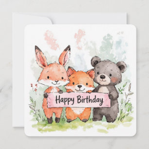 Carte d'anniversaire d'animal de forêt à l'aquarel
