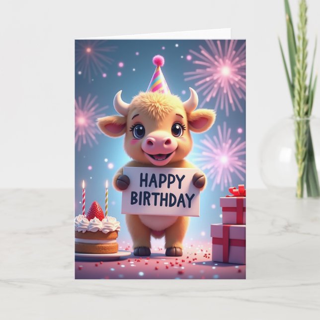 Carte d'anniversaire d'animal enjoué et duveteux (Devant)