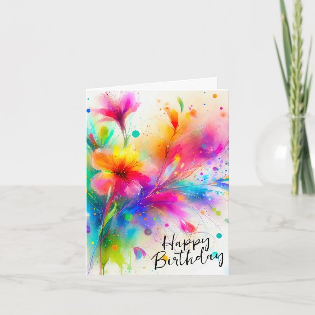 Carte d'anniversaire d'aquarelle florale (Devant)