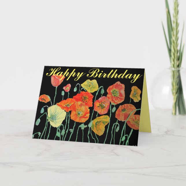 Carte d'anniversaire d'aquarelle orange et noires (Devant)