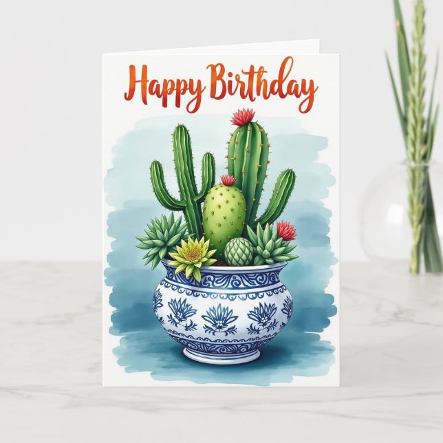 Carte d'anniversaire d'art de cactus (Devant)